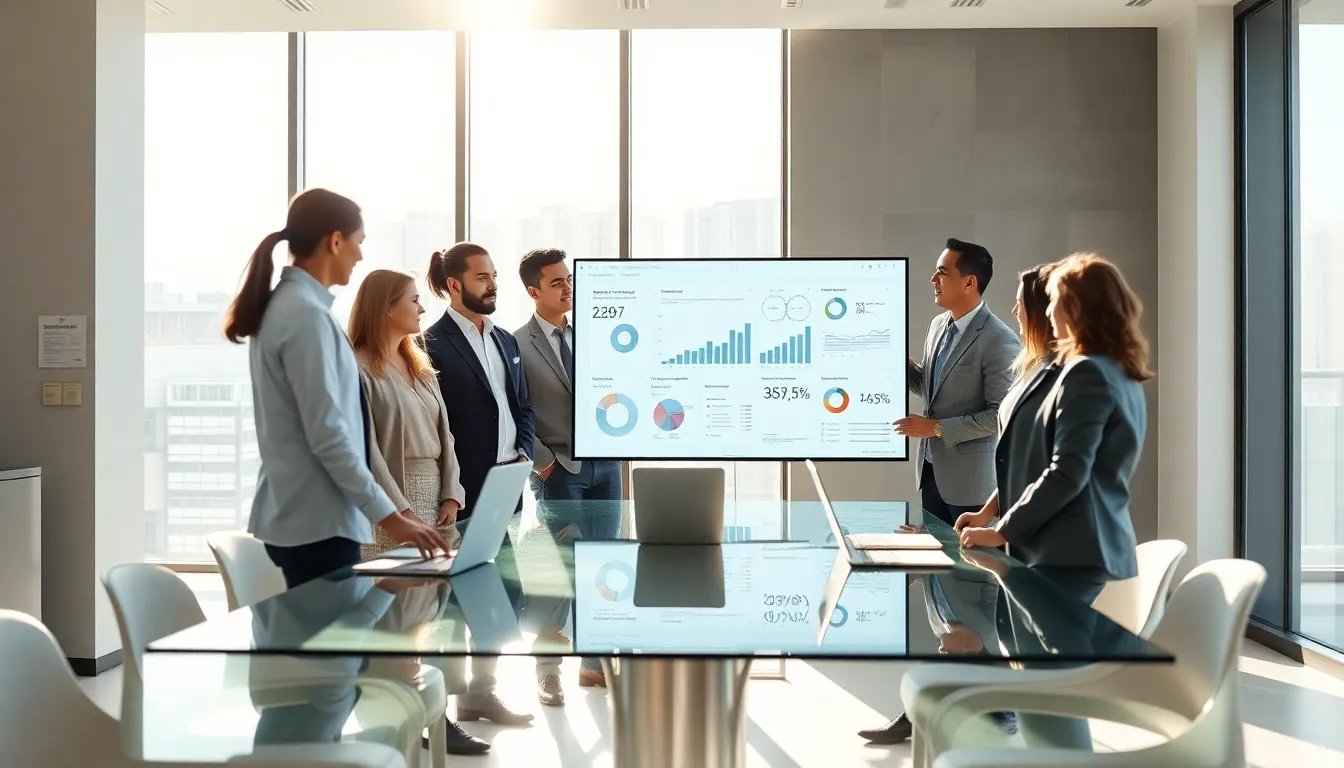 diverse team collaborating in a modern office on procurement SaaS solutions.